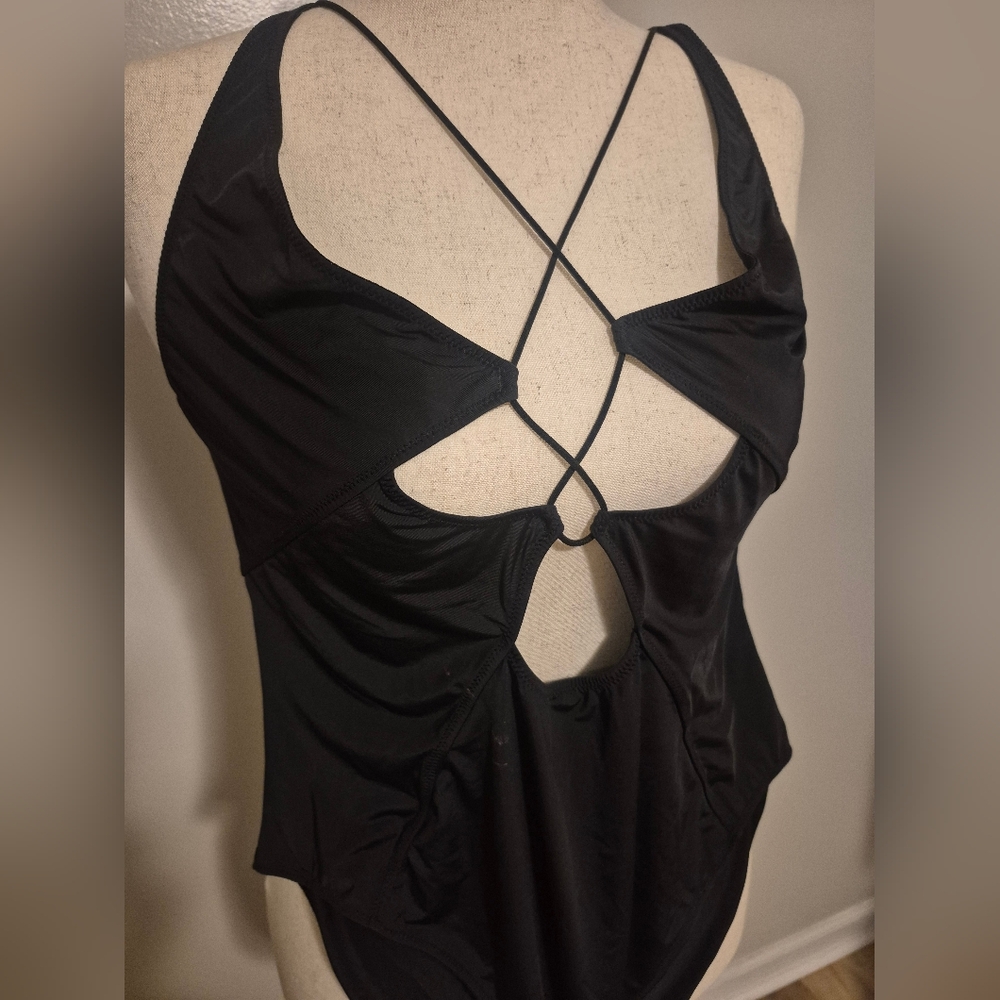 Black Strappy One-Piece Anthropologie Body Suit Xl Snap Crotch NWT Sexy - Picture 3 of 10